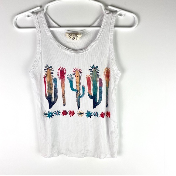 french pastry Tops - French Pastry Ribbed White Cactus Tank Top Small